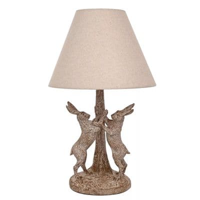 46cm Cream Brown Rabbit Hare Lamp Light w/ Shade - Wood Effect