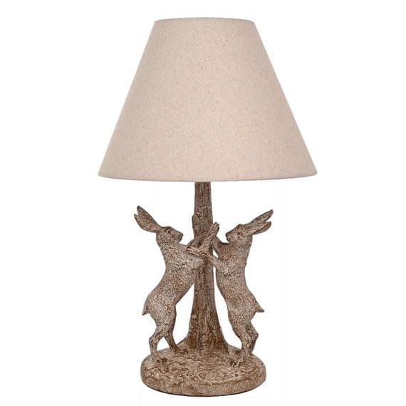 46cm Cream Brown Rabbit Hare Lamp Light w/ Shade - Wood Effect
