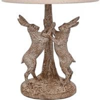 46cm Cream Brown Rabbit Hare Lamp Light w/ Shade - Wood Effect