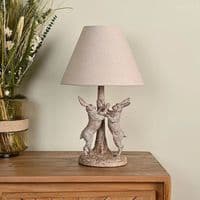 46cm Cream Brown Rabbit Hare Lamp Light w/ Shade - Wood Effect