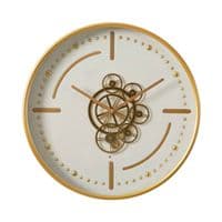 46cm White & Gold Contemporary Wall Clock - Moving Gears Metal & Glass Gift