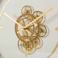 46cm White & Gold Contemporary Wall Clock - Moving Gears Metal & Glass Gift