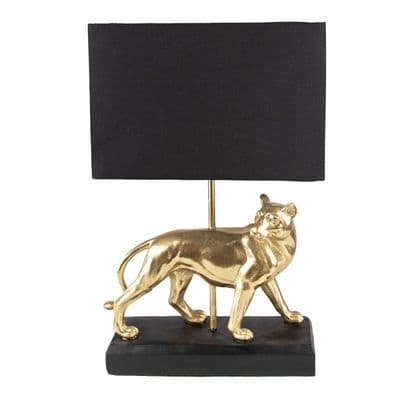47cm Black & Gold Leopard Table Buffet Bedside Lamp Light - E27 18W