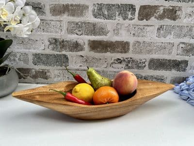 47cm Long Hand Carved Teak Root Wooden Bowl - Fruits Nuts Pot Pourri Boat Shape