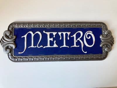 47cm Metal Steel Sign - Blue Metro Underground Tube Paris France French Plaque