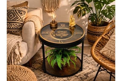48cm Gear Clock Side Lamp Coffee Table - Glass & Metal Working Gears