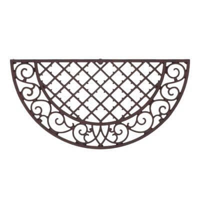 4KG HEAVY 67cm Cast Iron Door Mat Half Round Moon Shape Lattice Design