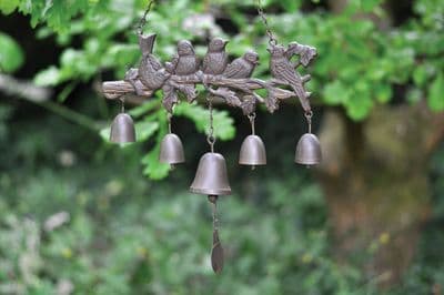 5 Bell Windchime - Cast Iron Bird Design Garden Wind Chime Ornament