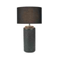 50cm Black Patterned Ceramic Table Buffet Ribbed Lamp Black Linen Shade E27 60w