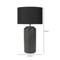 50cm Black Patterned Ceramic Table Buffet Ribbed Lamp Black Linen Shade E27 60w