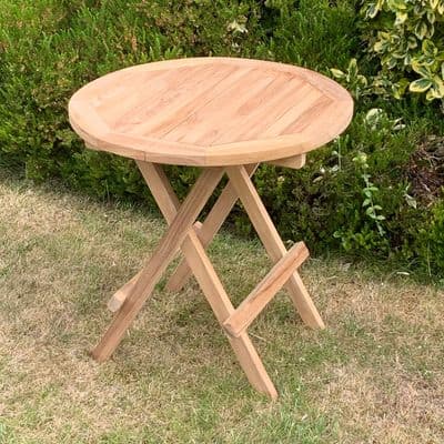 50cm Round Picnic Garden Table Wooden Slatted Folding Indonesian A Grade Teak