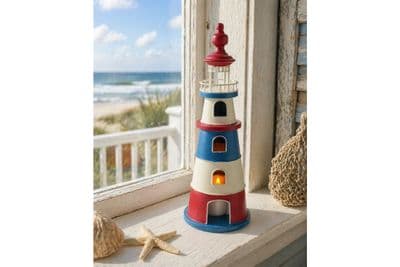 51cm Lighthouse Candle LED Ornament - Multicoloured Metal Sea Chic Gift