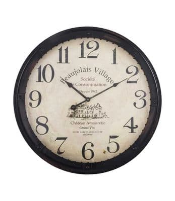 51cm Metal & Glass Wall Clock Beaujolais French Café Theme Distressed Brown