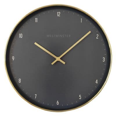 51cm Westminster Wall Clock - Black & Gold Contemporary Modern Design