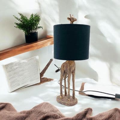 52cm Tall Gold Giraffe Table Buffet Lamp Light w/ Black Shade & Gold E27 60w