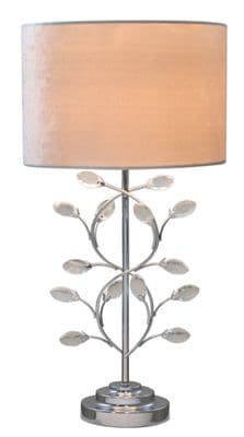 53cm Diamante Chrome Metal Bedside Table Lamp Light w Ivory Velvety Shade