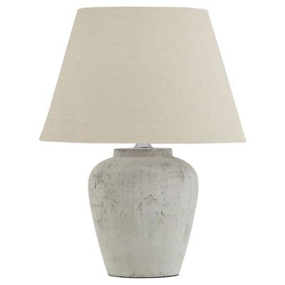 53cm Huge 13kg Grey White Aged Stone Buffet Lamp Light w Linen Shade