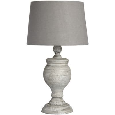 53cm Tall Shabby Chic Grey Wooden Table Buffet Lamp w Linen Shade 40w