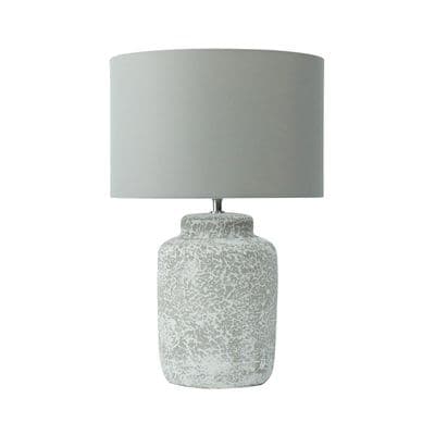 54cm Grey Stone Finish Ceramic Table Buffet Bedside Lamp with Grey Linen Shade