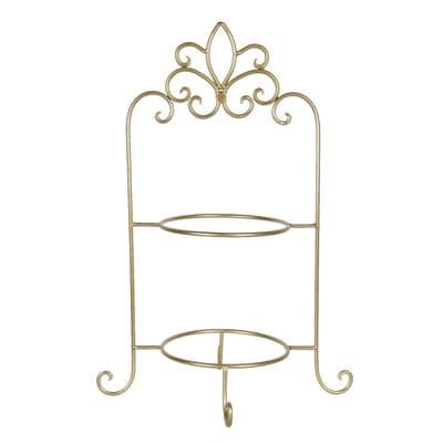57cm Tall 2 tier Plate Cake Holder Platter Tower Stand Gold Metal