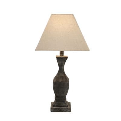 58cm Grey Square Fluted Bedside Buffet Lamp Light w Linen Shade
