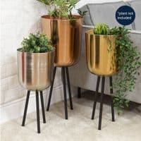 60% OFF!! Contemporary Set of 3 Brushed Copper Gold & Silver Metal Planters Pots