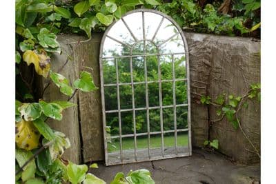 60cm Arched Garden Indoor Outdoor Mirror - Grey Vintage Shabby Chic