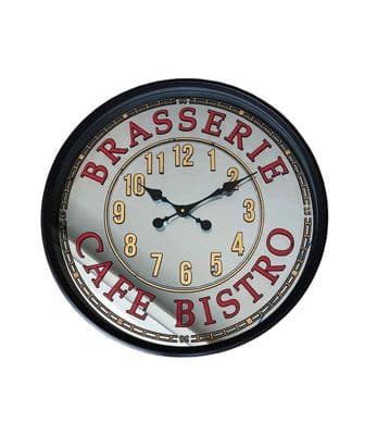 60cm Black Metal Wall Clock - Heavy 5kg Mirrored Distressed French Shabby Chic