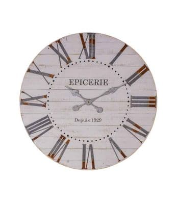 60cm Epicerie Distressed White Wooden Wall Clock French Style Roman Numerals