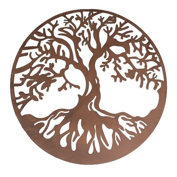 60cm Tree of Life Roots Metal Garden Wall Art Decoration Ornament - Brown