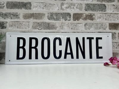 61cm Brocante Flea Market French Plaque Sign Shabby Chic White Enamelled Steel