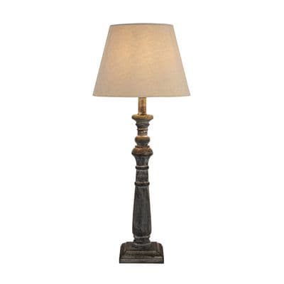 62cm Dark Grey Column Table Bedside Buffet Lamp Light w Linen Shade - 40w E27