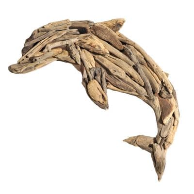 62cm Leaping Dolphin Wooden Driftwood Wall Art Ornament Figurine