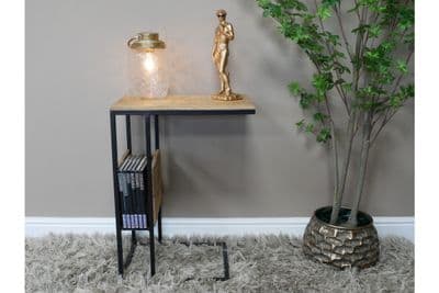 62cm Teak & Metal Wood Side Occasional Table w/ Magazine Rack