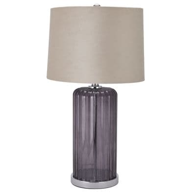 66cm Luxury Chelsea Metallic Smoked Glass Table Buffet Lamp w/ Velvet Shade