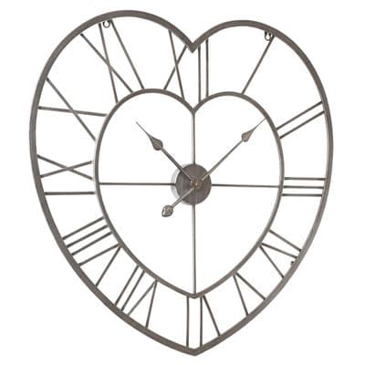 70cm Large Metal Cut-Out Heart Skeleton Wall Clock Blackened Silver