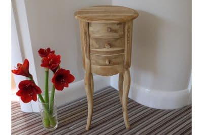 72cm Bedside Lamp Table Cabinet Round Hand Carved Wooden Teak Wood