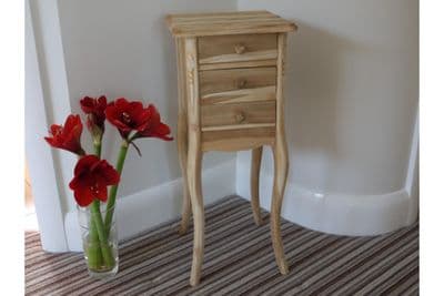 72cm Tall Carved Teak Bedside Table Cabinet - Wooden 3 Drawer