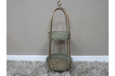 78cm 2 Tier Metal Lamp Occasional Table Shelf Unit Distressed Morrocan Filigree