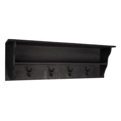 90cm Wall Coat Robe Hooks Shelf w/ 4 Hooks - Dark Grey Wood Wall Mounted