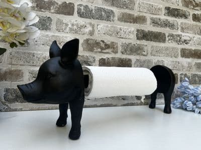 Aged Black Kitchen Pig Roll Holder Rack - Novelty Fun Freestanding Gift