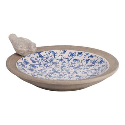 Aged Blue & White Ceramic Bird Bath Bird Bowl Basin