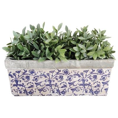 Aged Blue & White Ceramic Heavy Rectangular 40cm Long Planter (without plants)