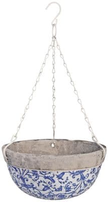 Aged Ceramic Blue & White Garden Flower Hanging Plant Pot Planter Fallen Fruits