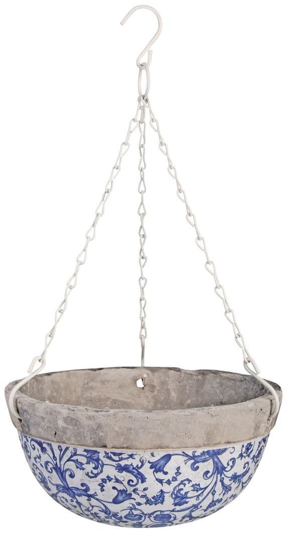 Aged Ceramic Blue & White Garden Flower Hanging Plant Pot Planter Fallen Fruits