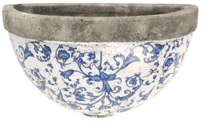 Aged Ceramic Blue & White Garden Flower Wall Planter