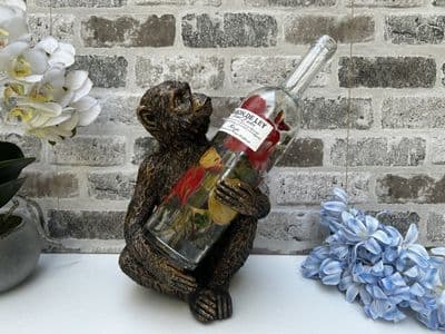 Aged Gold Bronzed Drunken Monkey Wine Bottle Holder Rack - Freestanding Gift