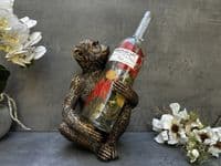 Aged Gold Bronzed Drunken Monkey Wine Bottle Holder Rack - Freestanding Gift