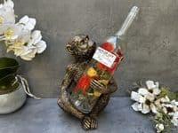 Aged Gold Bronzed Drunken Monkey Wine Bottle Holder Rack - Freestanding Gift
