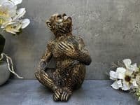 Aged Gold Bronzed Drunken Monkey Wine Bottle Holder Rack - Freestanding Gift